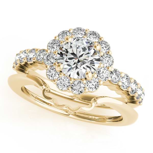 Floral Halo Round Diamond Engagement Ring 14k Yellow Gold (1.61ct)