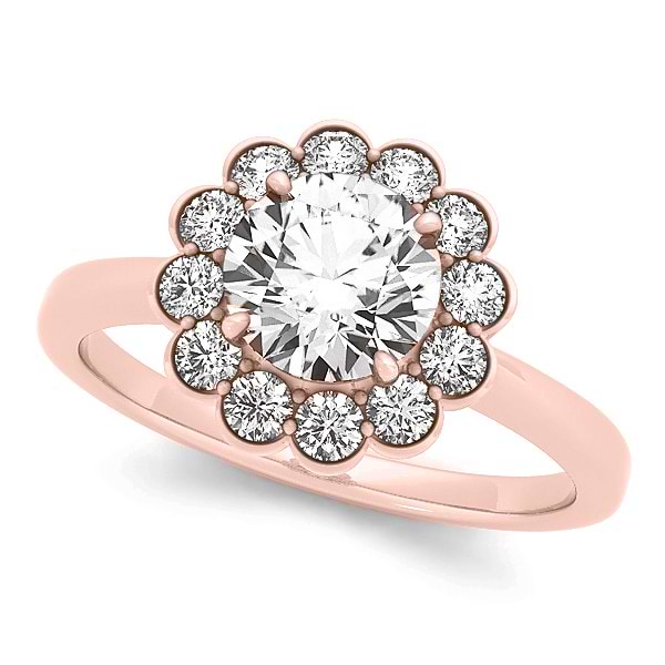 Diamond Floral Halo Engagement Ring 14k Rose Gold (1.33ct)