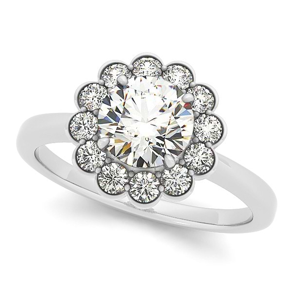 Diamond Floral Halo Engagement Ring 14k White Gold (1.33ct)
