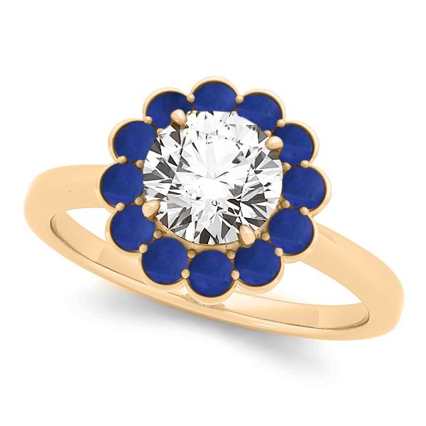 Diamond & Blue Sapphire Halo Engagement Ring 14k Yellow Gold (1.33ct)