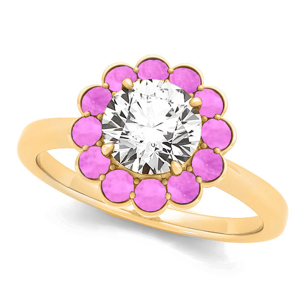 Diamond & Pink Sapphire Halo Engagement Ring 18k Yellow Gold (1.33ct)