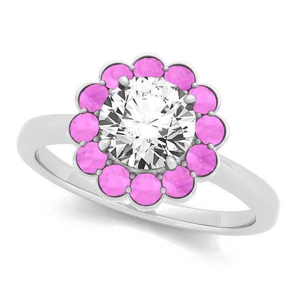Diamond & Pink Sapphire Halo Engagement Ring Platinum (1.33ct)