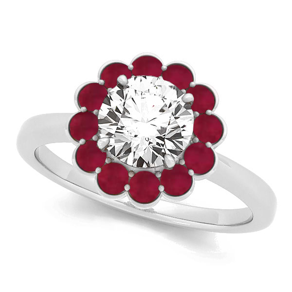 Diamond & Ruby Halo Engagement Ring 14k White Gold (1.33ct)