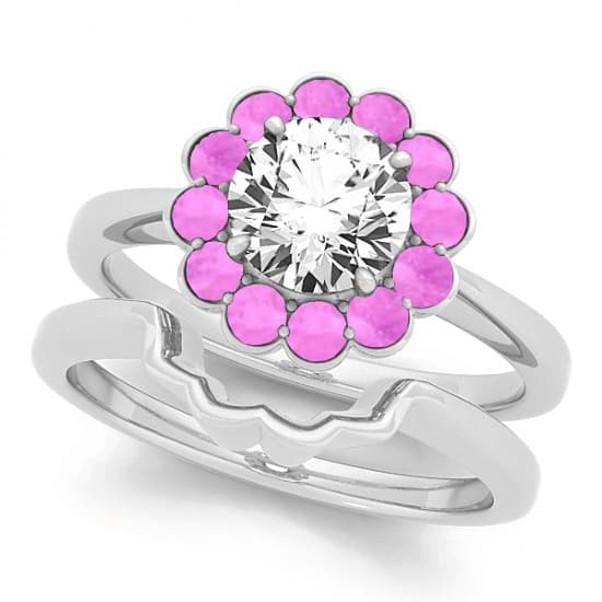 Diamond & Pink Sapphire Halo Bridal Set 18k White Gold (1.33ct)
