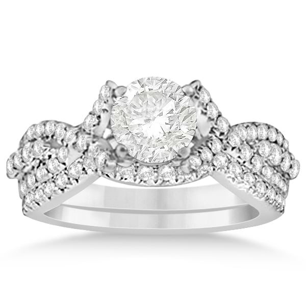 Diamond Engagement Ring & Wedding Band Bridal Set 14k W. Gold 0.70ct