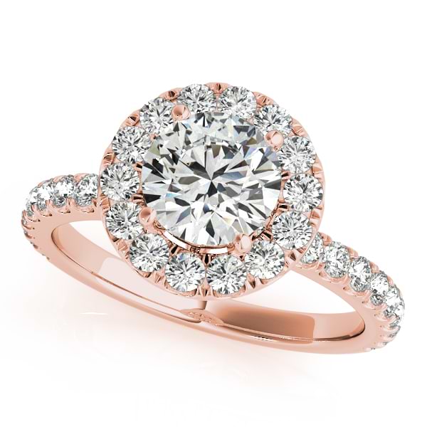 French Pave Halo Diamond Engagement Ring Setting 14k Rose Gold 1.00ct
