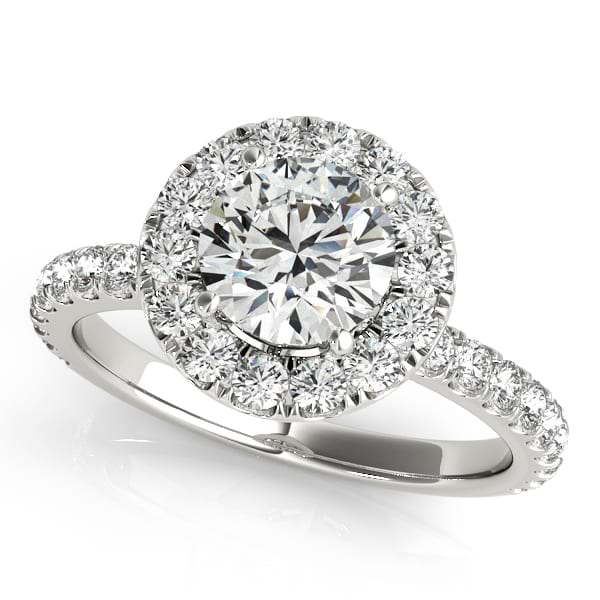 French Pave Halo Diamond Engagement Ring Setting 18k White Gold 1.00ct