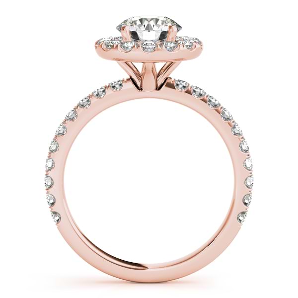 French Pave Halo Diamond Engagement Ring Setting 18k Rose Gold 0.75ct