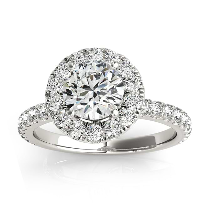 French Pave Halo Diamond Engagement Ring Setting 18k White Gold 0.75ct