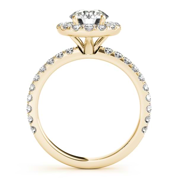 French Pave Halo Lab Grown Diamond Engagement Ring Setting 14k Yellow Gold 0.75ct