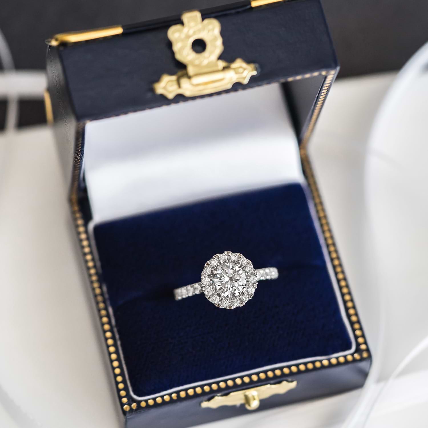 French Pave Halo Diamond Engagement Ring Setting Platinum 0.75ct