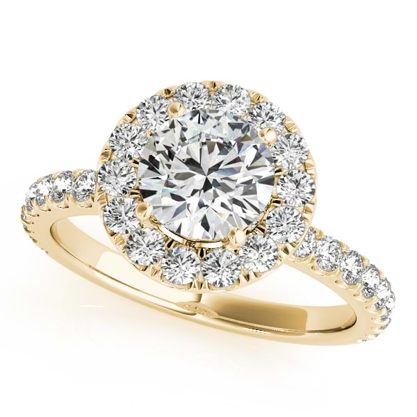 French Pave Halo Diamond Bridal Ring Set 18k Yellow Gold (2.45ct)