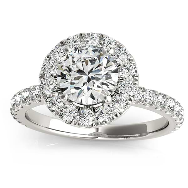 French Pave Halo Diamond Bridal Ring Set 14k White Gold (1.20ct)