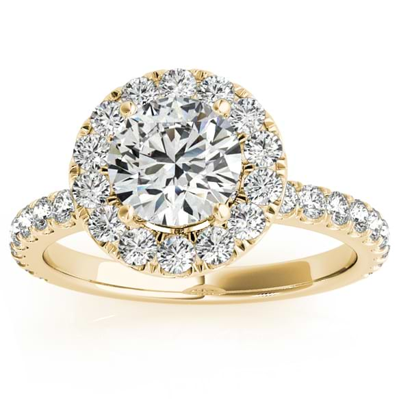 French Pave Halo Lab Grown Diamond Bridal Ring Set 18k Yellow Gold (1.20ct)