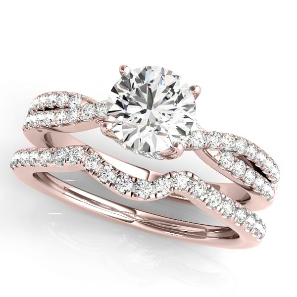 Round Diamond Engagement Ring & Band Bridal Set 14k Rose Gold 1.32ct