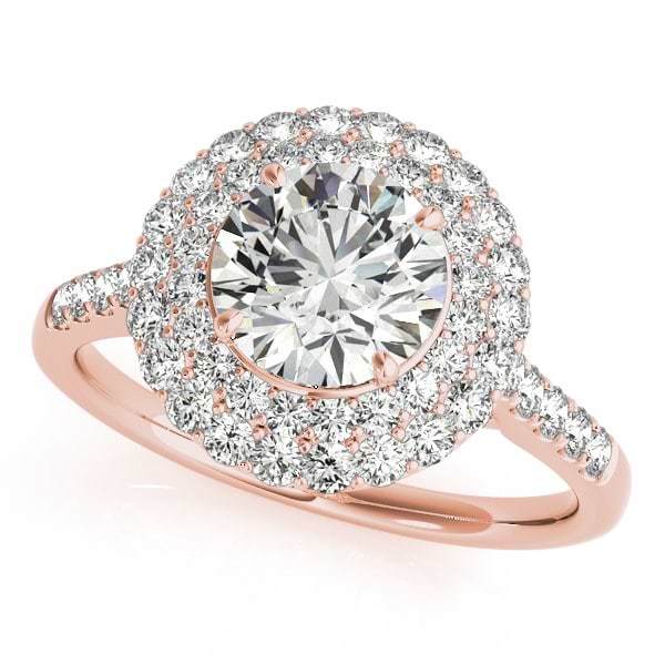 Diamond Double Halo Engagement Ring Prong Set 14k Rose Gold 1.50ct