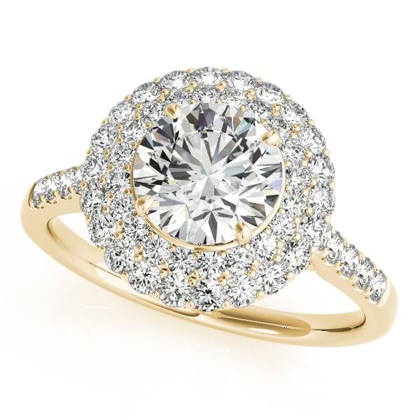Diamond Double Halo Engagement Ring Prong Set 14k Yellow Gold 1.50ct