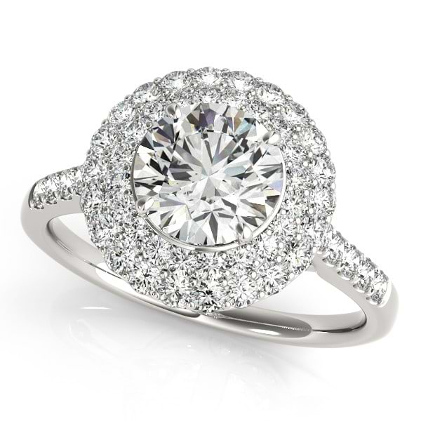 Diamond Double Halo Engagement Ring Prong Set 14k White Gold 3.00ct