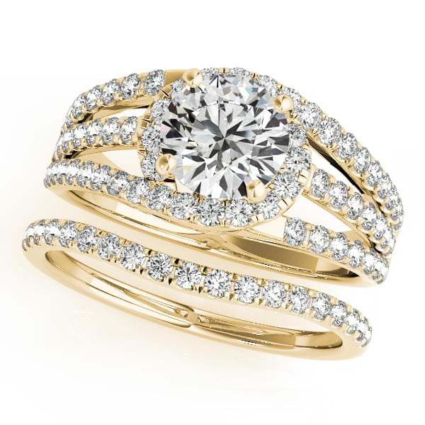 Triple Band Diamond Engagement Ring Bridal Set 14k Yellow Gold (2.33ct)