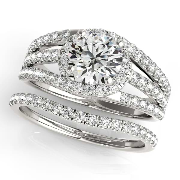 Triple Band Diamond Engagement Ring Bridal Set Palladium (2.33ct)