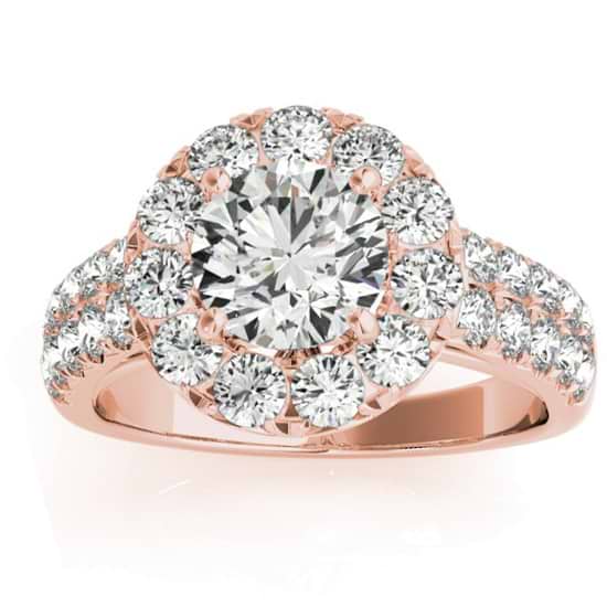 Double Row Diamond Halo Engagement Ring 14K Rose Gold (0.89ct)