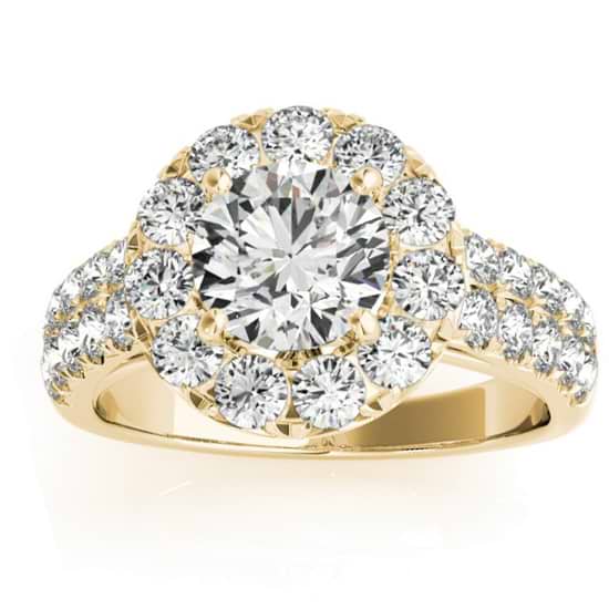 Double Row Diamond Halo Engagement Ring 14K Yellow Gold (0.89ct)