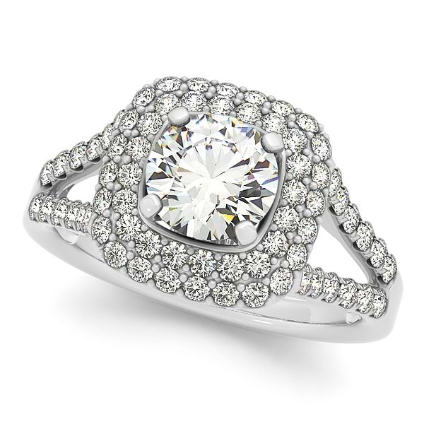 Split Shank Square Halo Diamond Engagement Ring 14k White Gold 2.00ct
