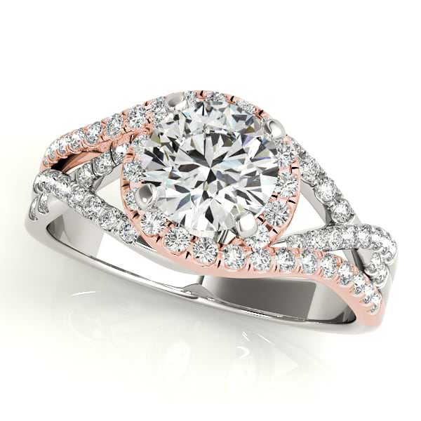 Twisted Three Row Halo Engagement Ring 14k Two Tone Rose Gold 1.00ct