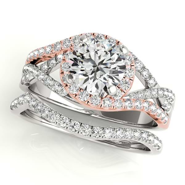 Twisted Halo Engagement Ring Bridal Set 14k Two Tone R. Gold (1.12ct)