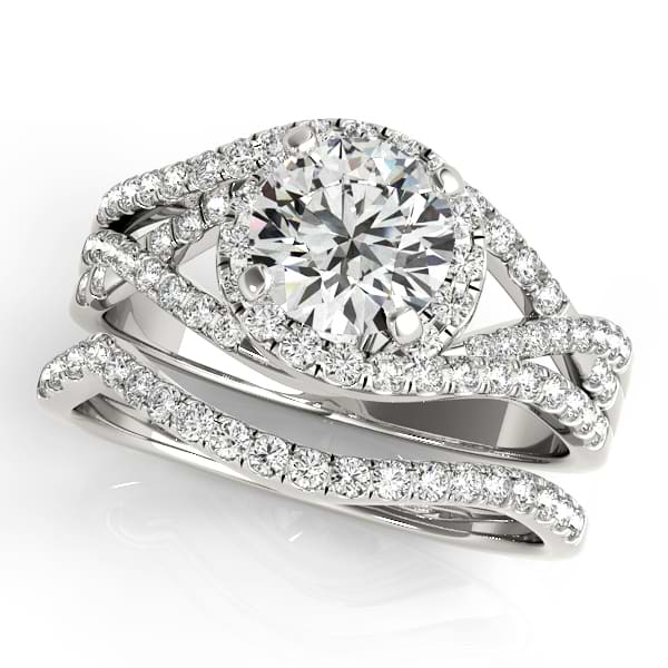 Twisted Halo Engagement Ring Bridal Set 14k White Gold (1.12ct)