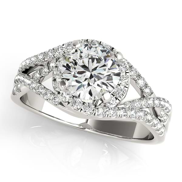 Twisted Halo Engagement Ring Bridal Set 14k White Gold (1.12ct)