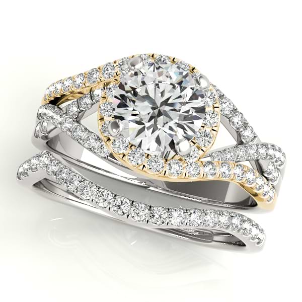 Twisted Halo Engagement Ring Bridal Set 18k Two Tone Y. Gold (1.12ct)