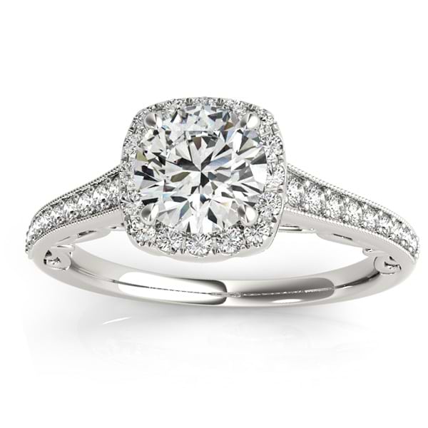 Diamond Square Halo Carved Engagement Ring 14k White Gold (0.35ct)