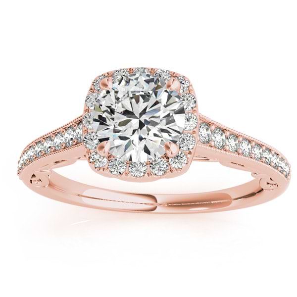 Diamond Square Halo Carved Engagement Ring 18k Rose Gold (0.35ct)