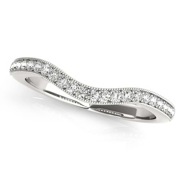 Diamond Curved Prong Wedding Band 14k White Gold (0.17ct)