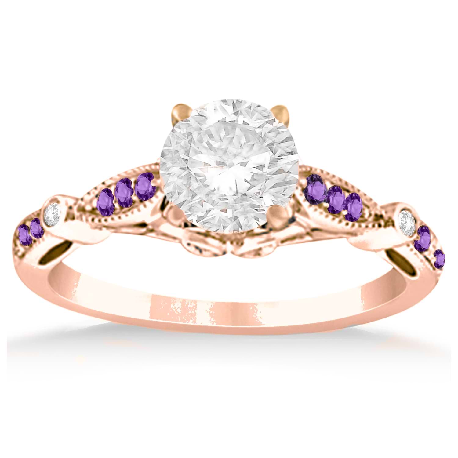 Marquise & Dot Amethyst Vintage Engagement Ring 14k Rose Gold 0.13ct