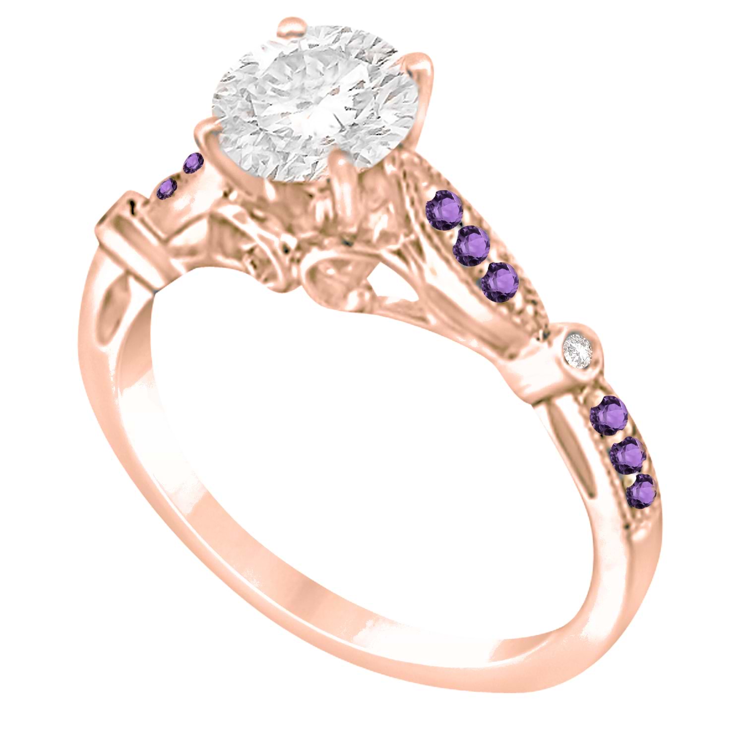Marquise & Dot Amethyst Vintage Engagement Ring 14k Rose Gold 0.13ct