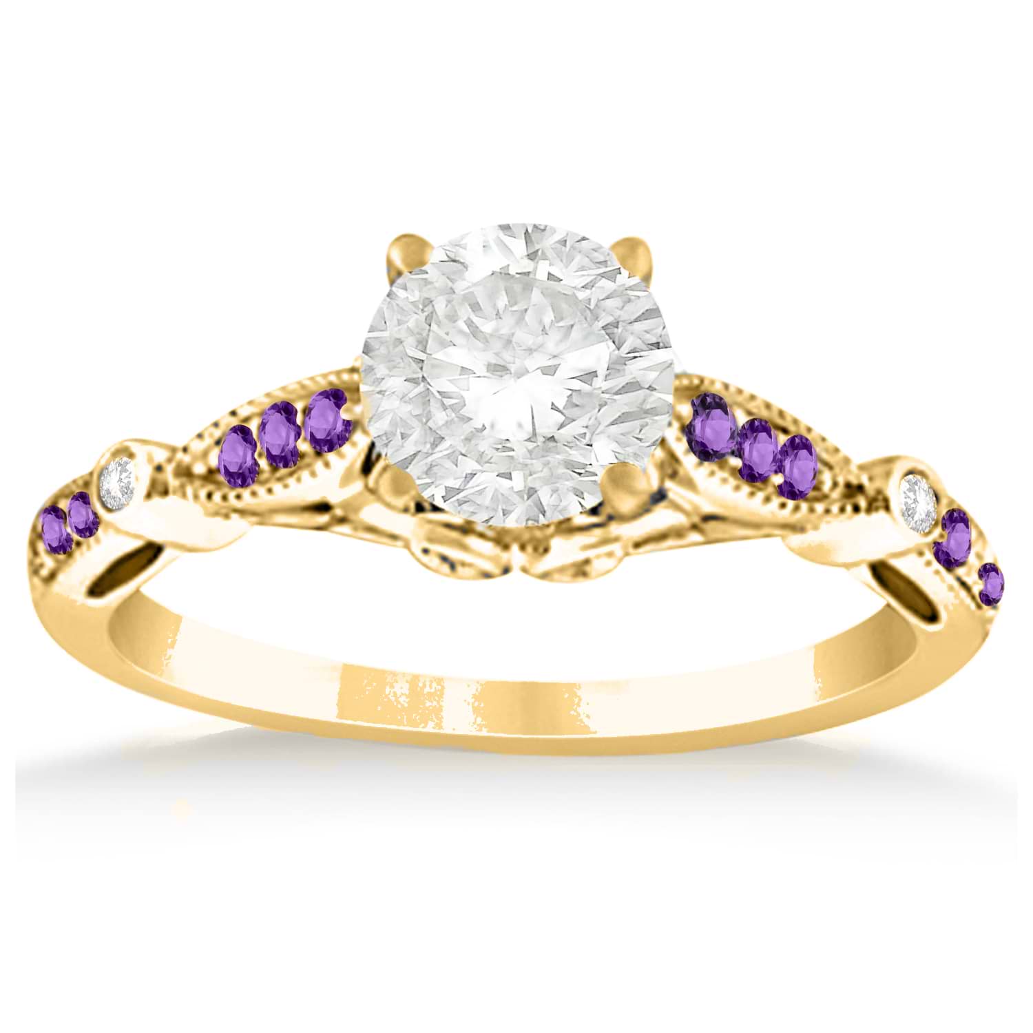 Marquise & Dot Amethyst Vintage Engagement Ring 14k Yellow Gold 0.13ct