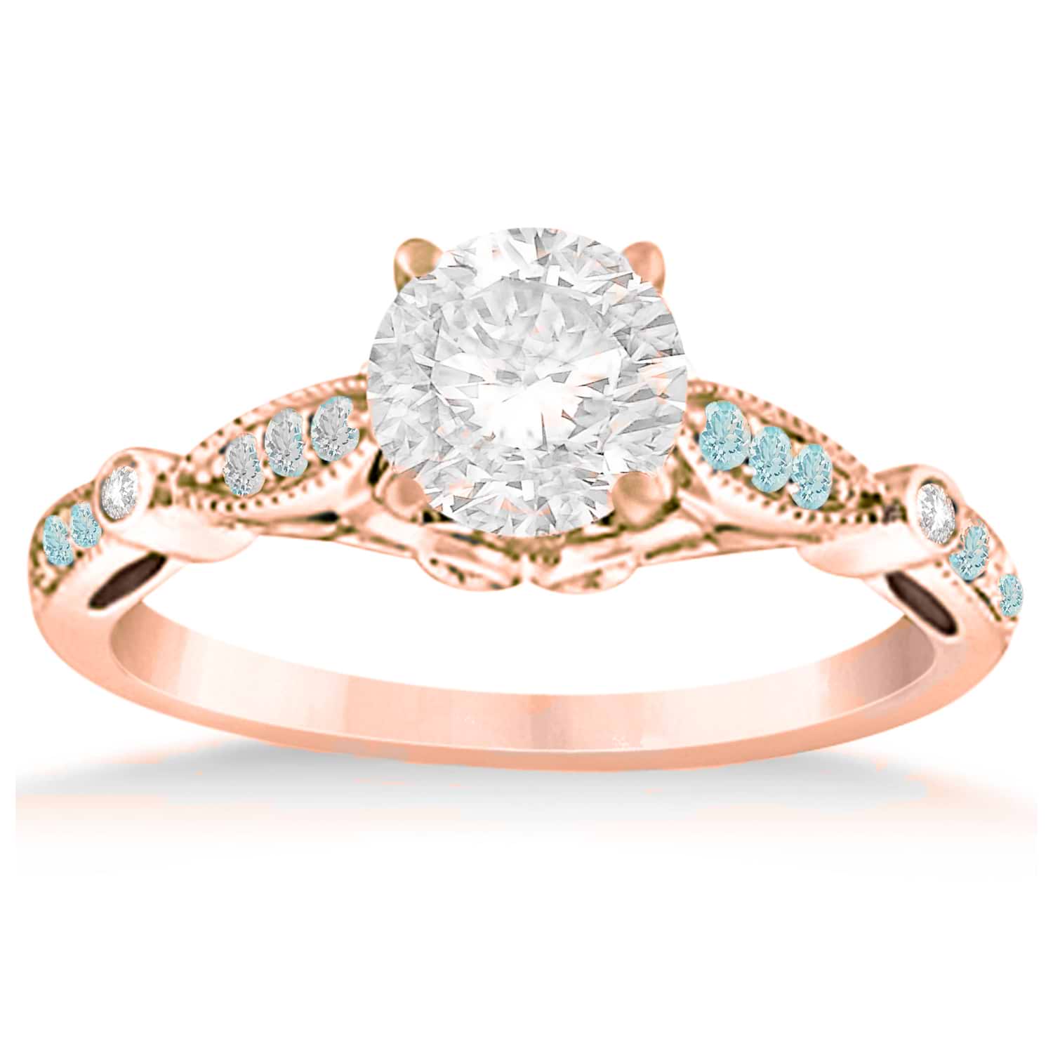 Marquise & Dot Aquamarine Vintage Engagement Ring 14k Rose Gold 0.13ct