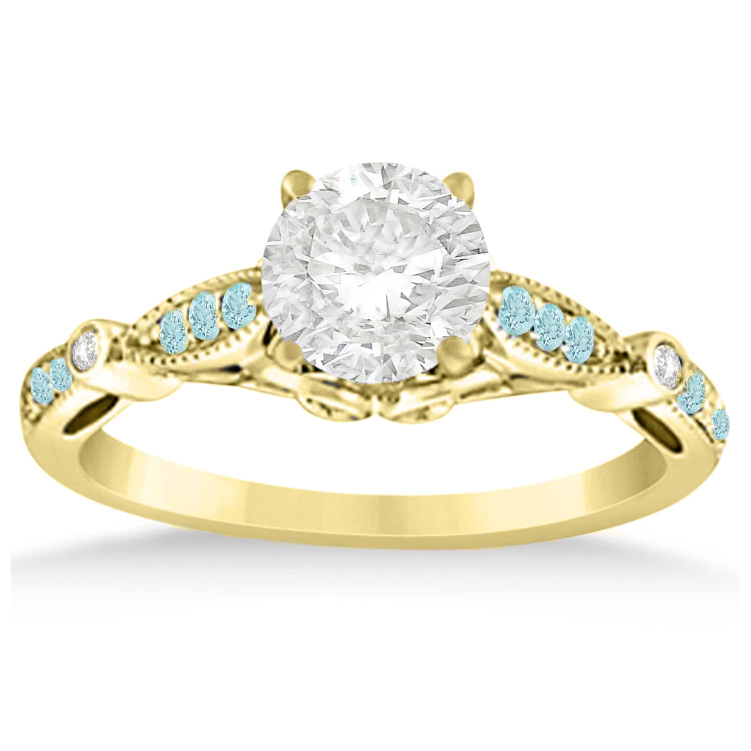 Marquise & Dot Aquamarine Vintage Engagement Ring 14k Yellow Gold 0.13ct