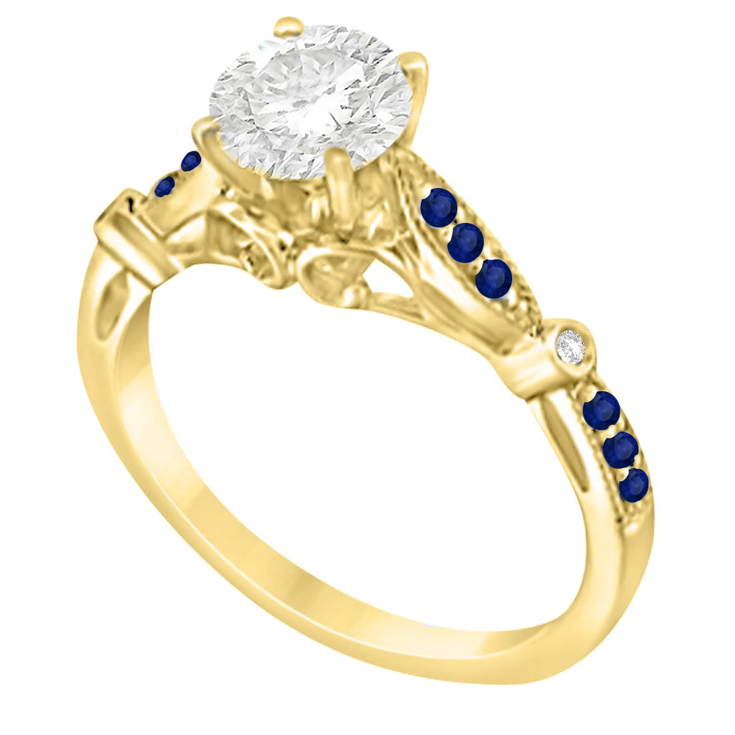 Marquise & Dot Blue Sapphire Vintage Engagement Ring 14k Yellow Gold 0.13ct