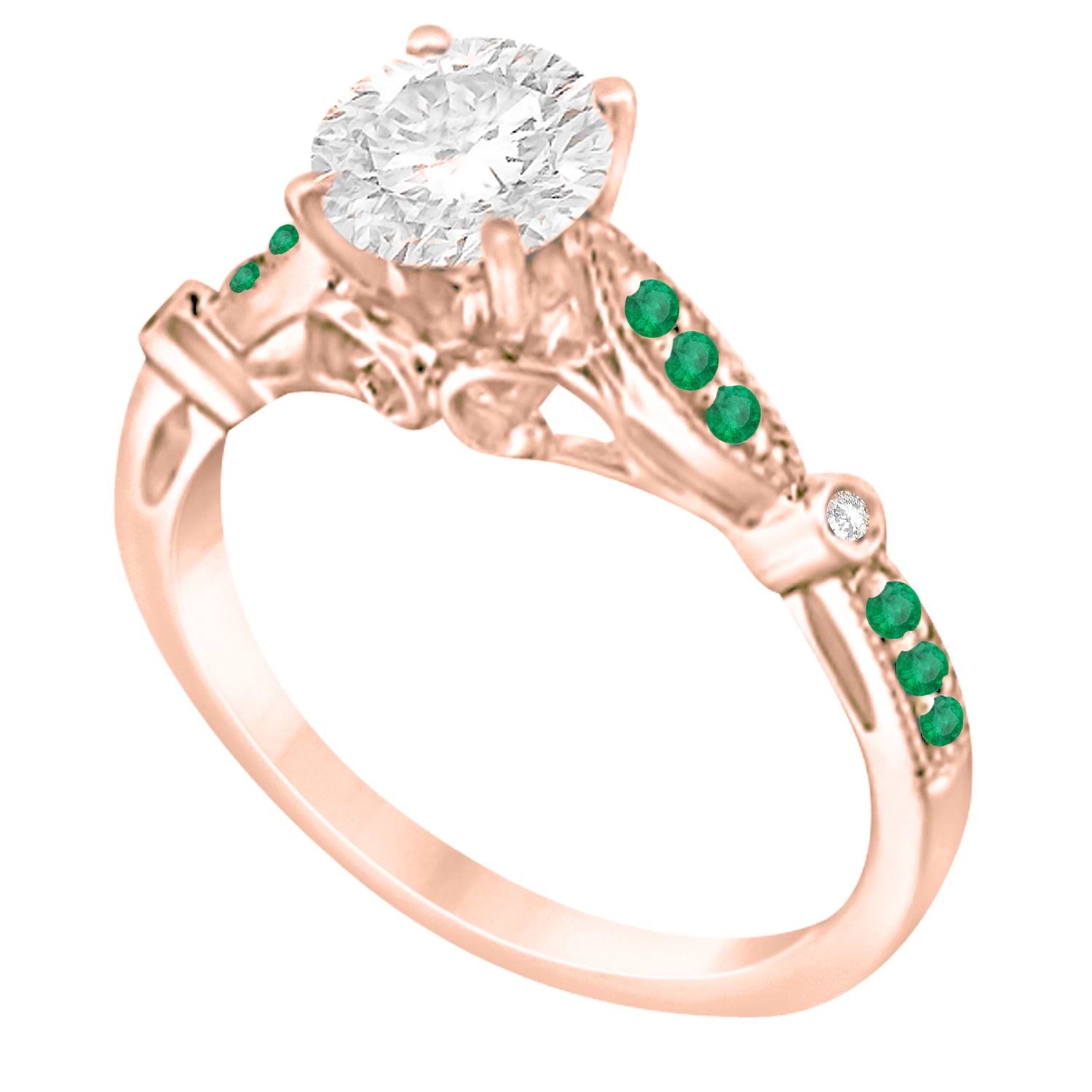 Marquise & Dot Emerald Vintage Engagement Ring 14k Rose Gold 0.13ct