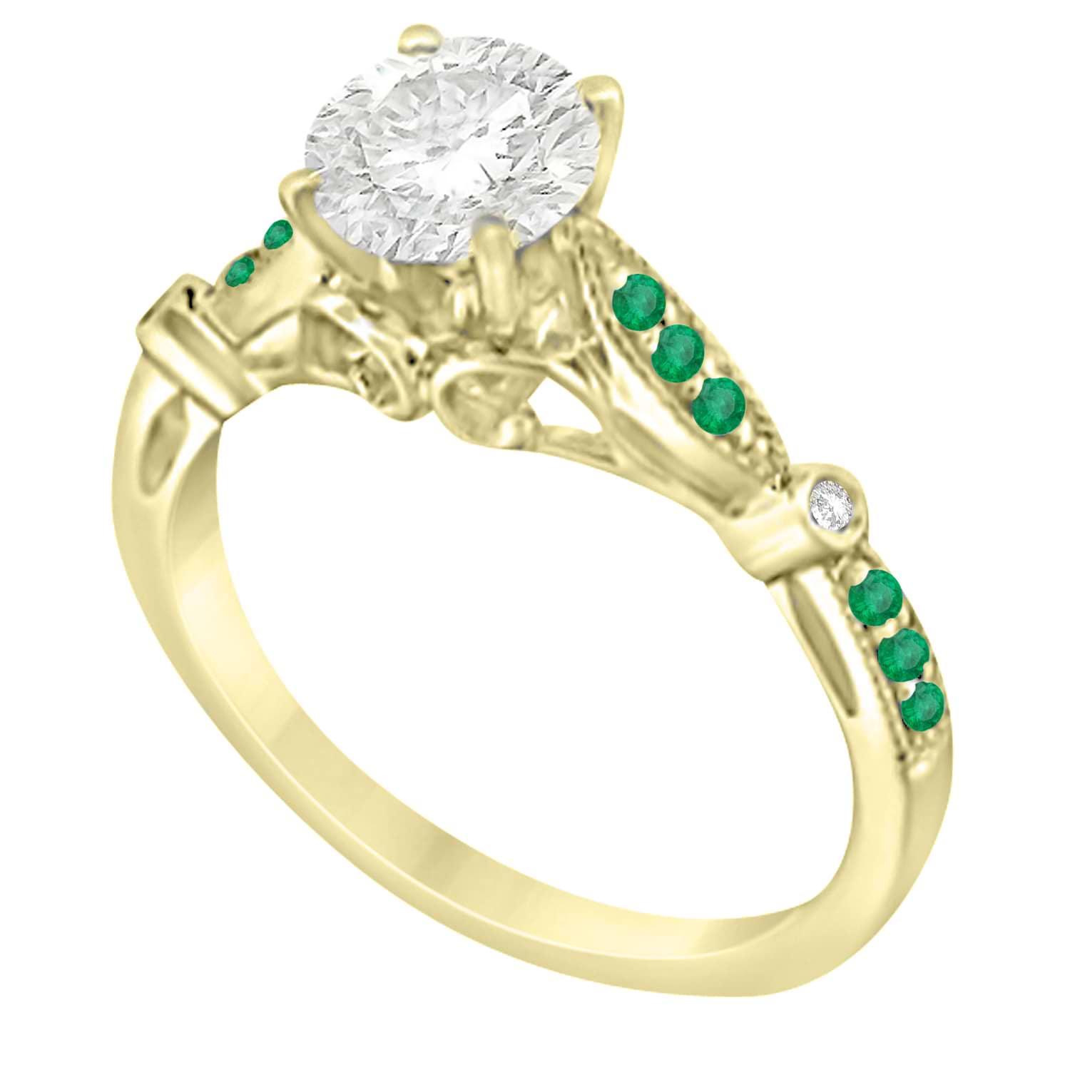 Marquise & Dot Emerald Vintage Engagement Ring 14k Yellow Gold 0.13ct