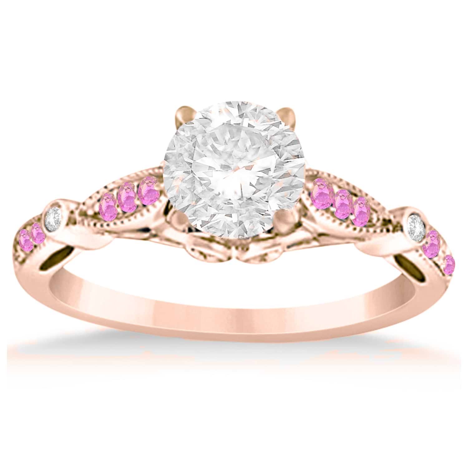 Marquise & Dot Pink Sapphire Vintage Engagement Ring 14k Rose Gold 0.13ct