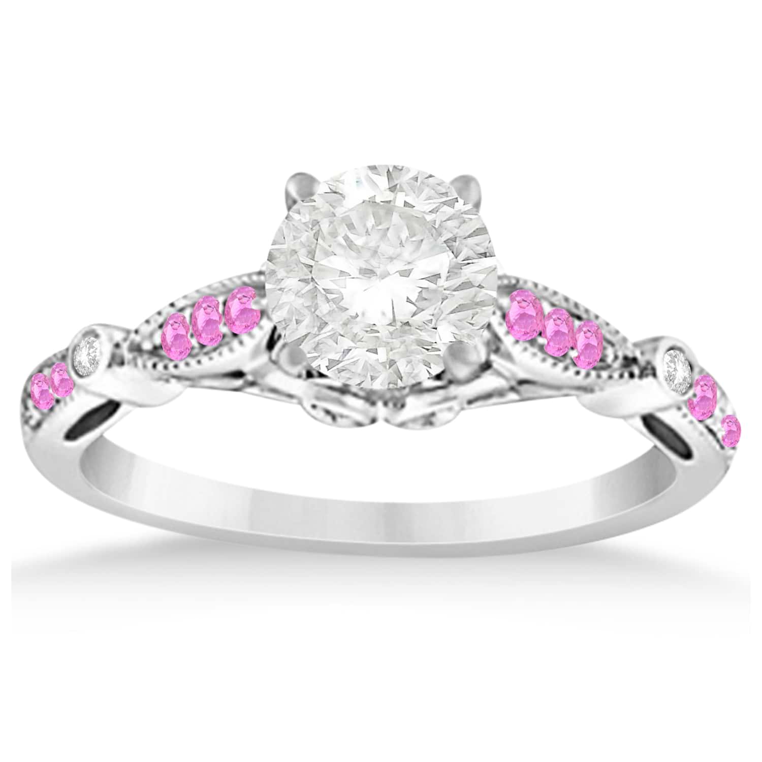 Marquise & Dot Pink Sapphire Vintage Engagement Ring 14k White Gold 0.13ct