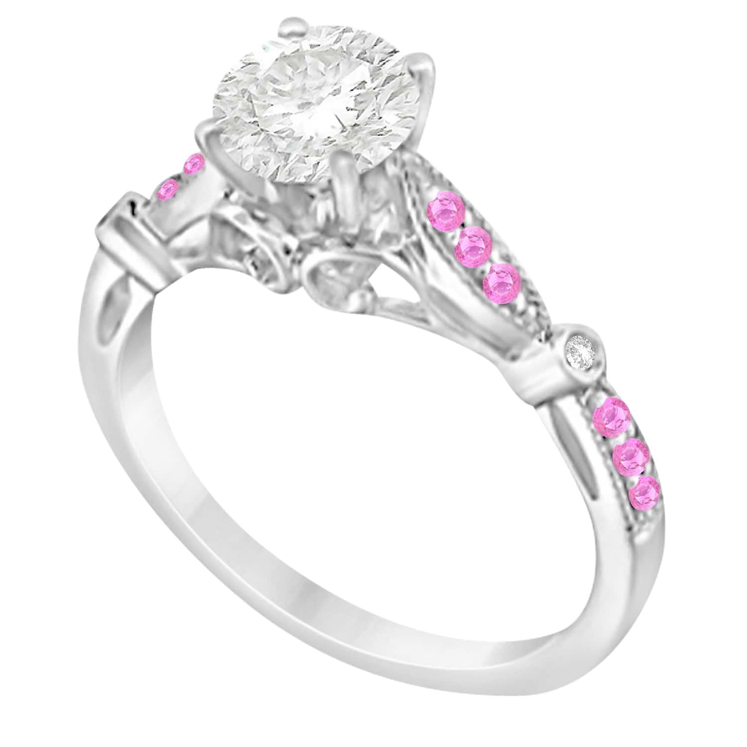 Marquise & Dot Pink Sapphire Vintage Engagement Ring 14k White Gold 0.13ct