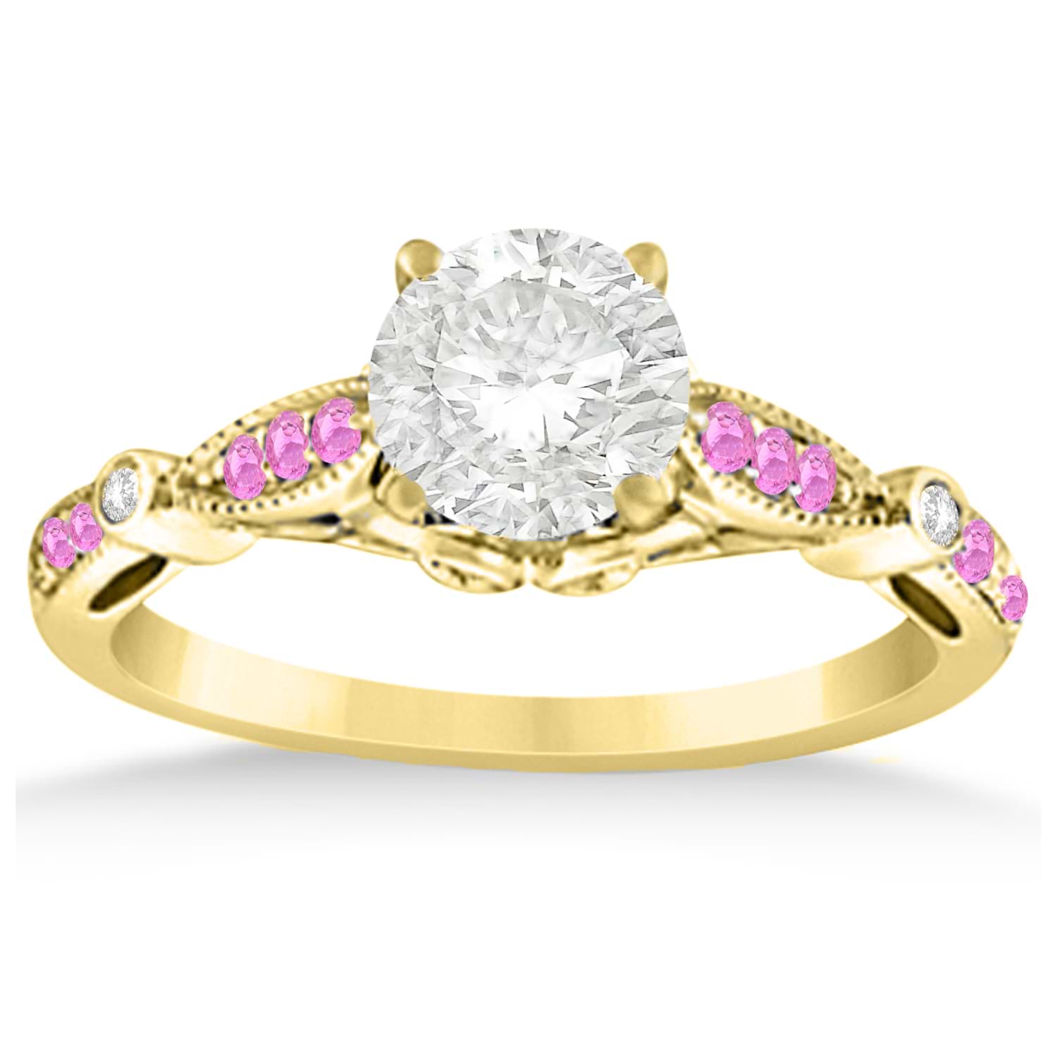 Marquise & Dot Pink Sapphire Vintage Engagement Ring 14k Yellow Gold 0.13ct