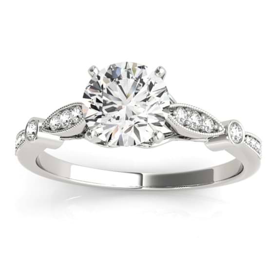 Marquise & Dot Diamond Vintage Engagement Ring 14k White Gold 0.13ct