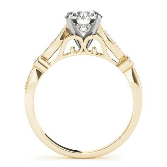 Marquise & Dot Diamond Vintage Engagement Ring 14k Yellow Gold 0.13ct