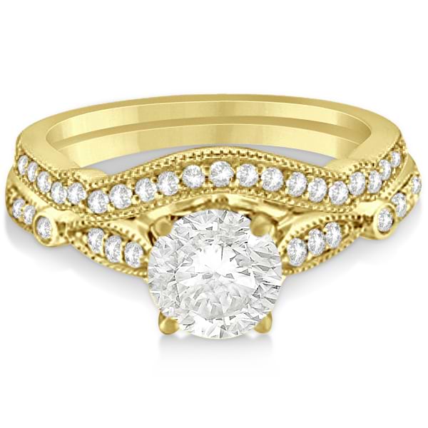 Marquise & Dot Diamond Vintage Bridal Set 14k Yellow Gold 0.29ct - NG1394